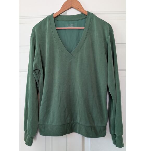 Athleta Green V-Neck UPF 50 Seasoft Willow Sweatshirt - Picture 2 of 6